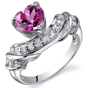 Pink Sapphire Heart Shape Sterling Silver Ring Size 8