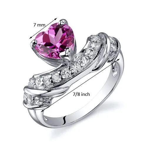 Pink Sapphire Heart Shape Sterling Silver Ring Size 8