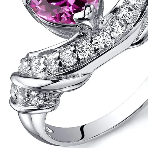 Pink Sapphire Heart Shape Sterling Silver Ring Size 8