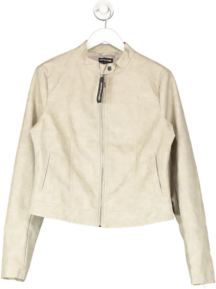 PrettyLittleThing Beige Premium Stone Washed Faux Leather Oversized Seam Detail Jacket UK 8