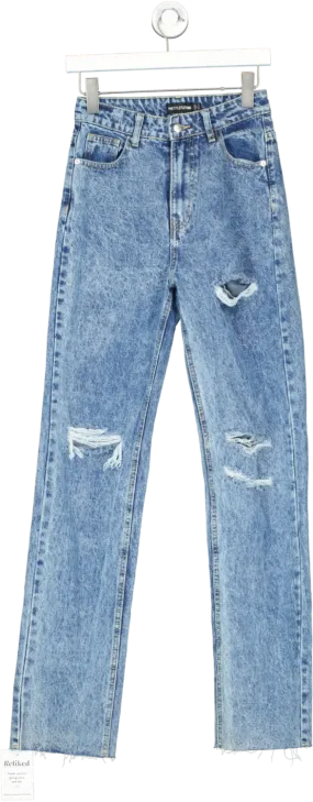 PrettyLittleThing Blue High Waisted Distressed Jeans UK 6