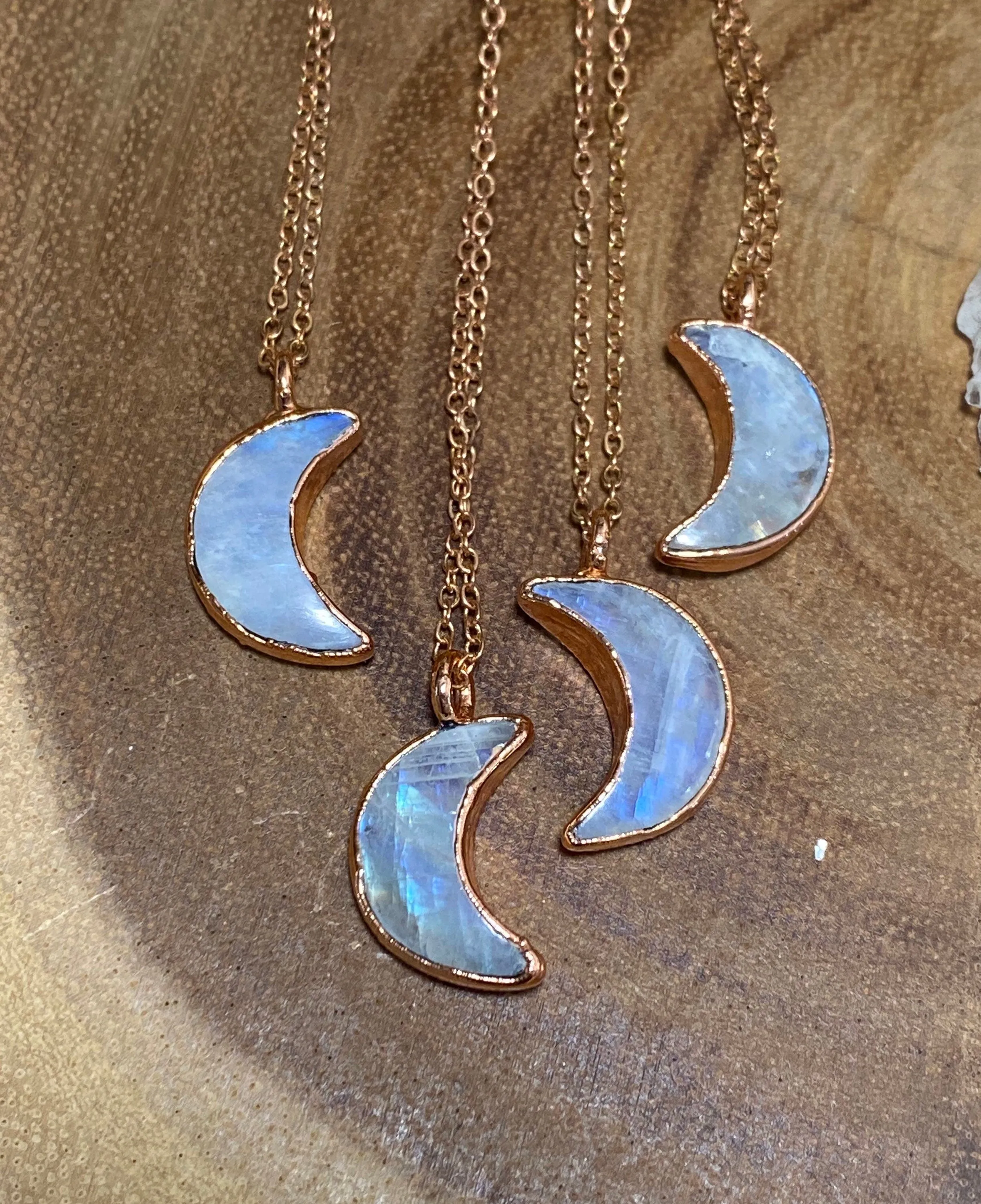 Rainbow moonstone crescent moon necklace