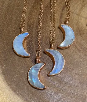 Rainbow moonstone crescent moon necklace