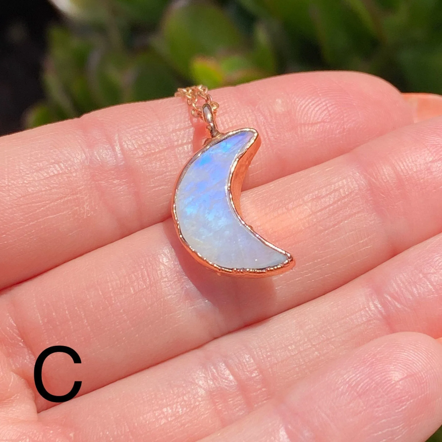 Rainbow moonstone crescent moon necklace