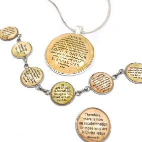 Romans Road to Salvation Scripture Jewelry Set – Sinner's Prayer Necklace – Romans Lapel Pin – Share the Gospel