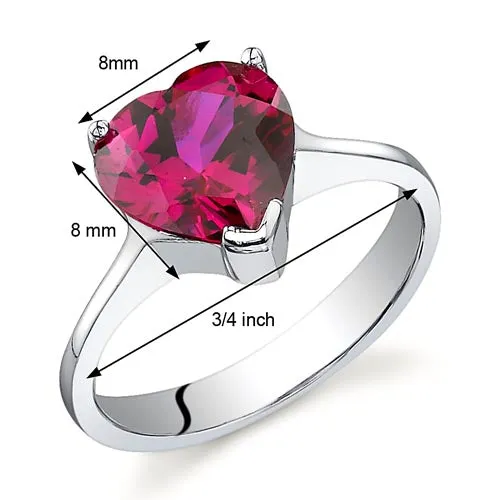 Ruby Heart Shape Sterling Silver Ring Size 7