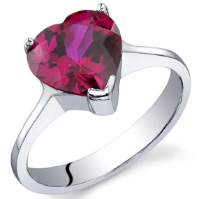 Ruby Heart Shape Sterling Silver Ring Size 7