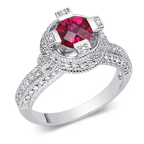 Ruby Round Cut Sterling Silver Ring Size 8