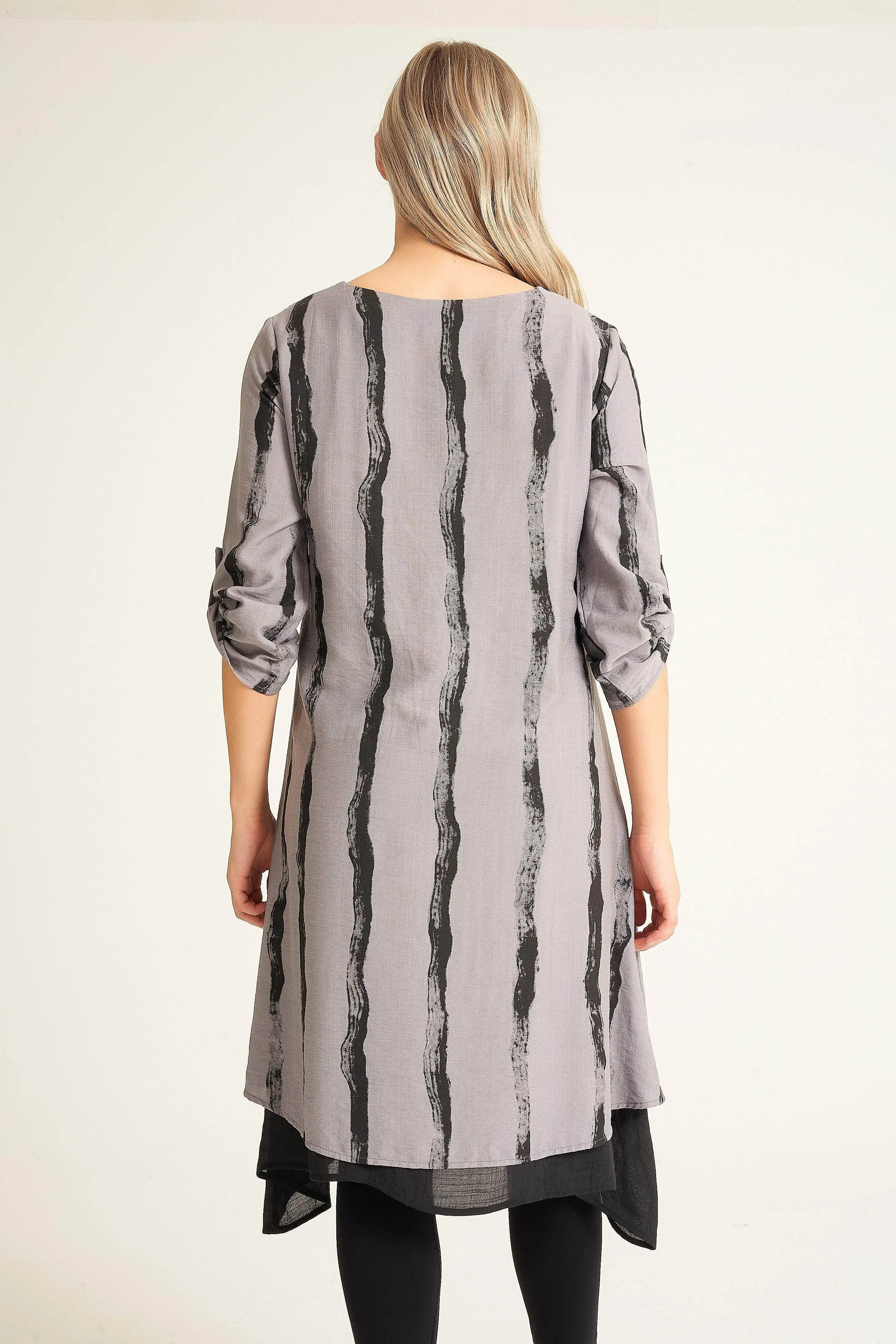 Saloos Striped Panelled Dress with Necklace