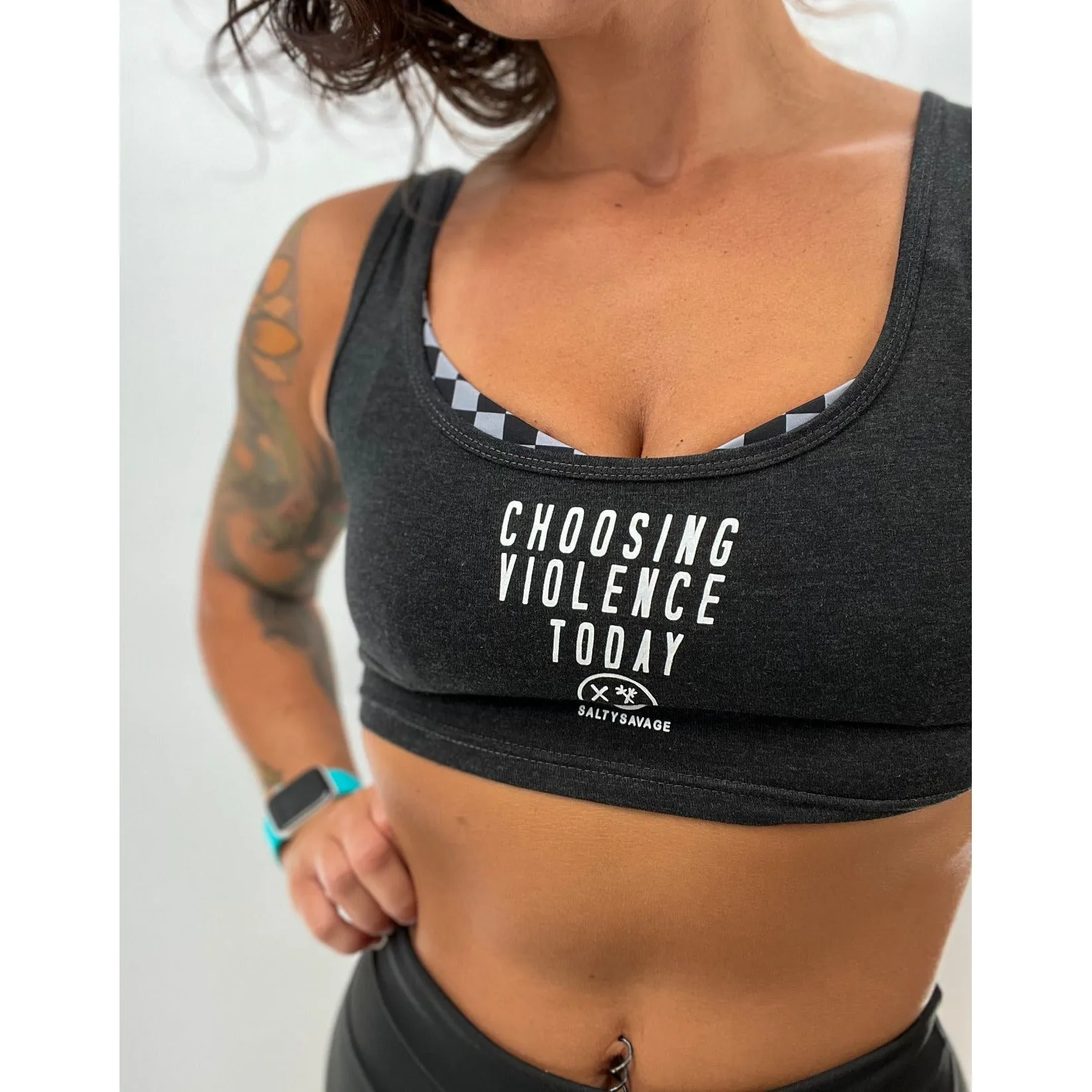 Salty Savage Ladies "CHOOSING VIOLENCE TODAY" Scoop Back Cropped Tank | Micro