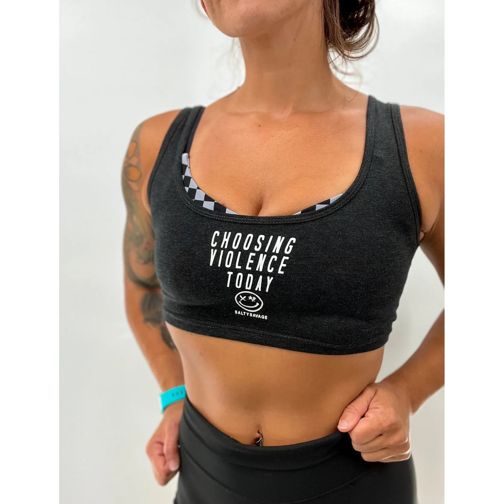 Salty Savage Ladies "CHOOSING VIOLENCE TODAY" Scoop Back Cropped Tank | Micro