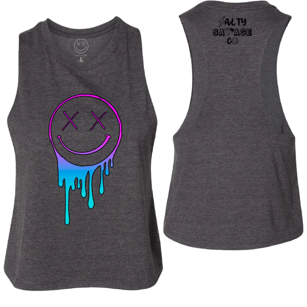 Salty Savage Ladies "Gradient Drip OG Smile" Flowy Racerback Crop Tank