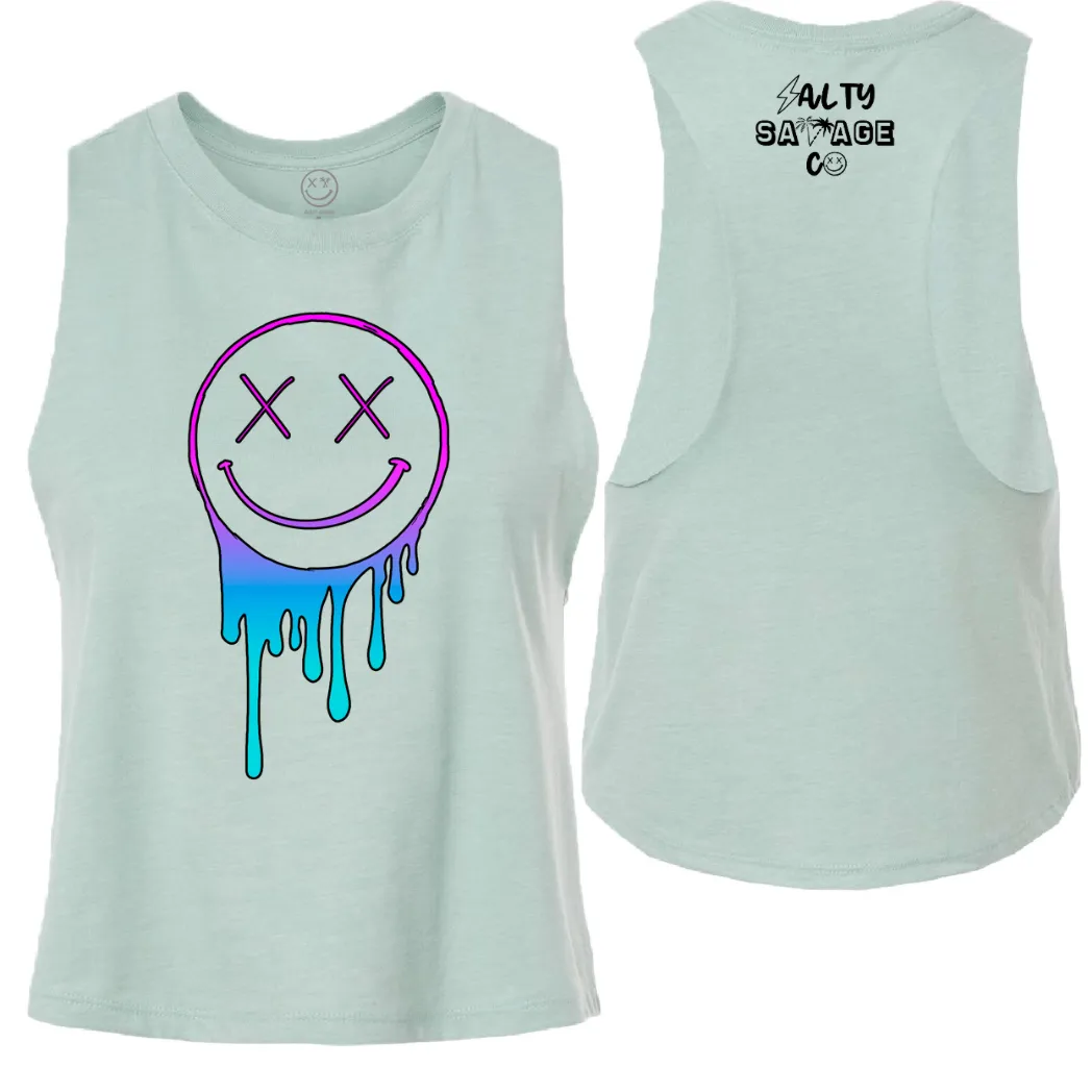 Salty Savage Ladies "Gradient Drip OG Smile" Flowy Racerback Crop Tank