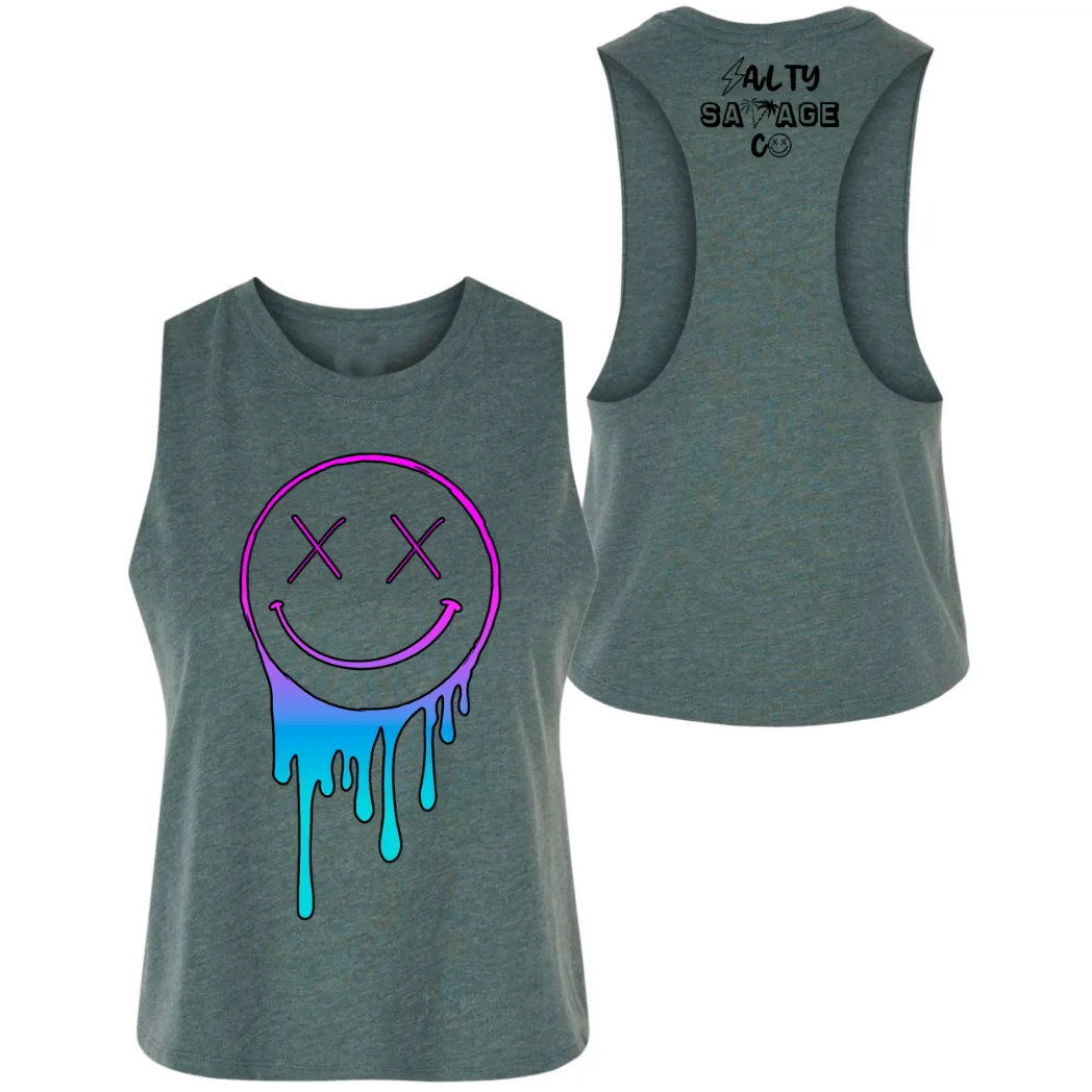 Salty Savage Ladies "Gradient Drip OG Smile" Flowy Racerback Crop Tank