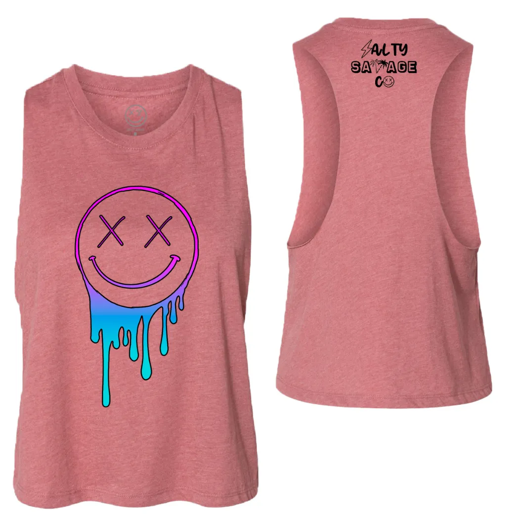 Salty Savage Ladies "Gradient Drip OG Smile" Flowy Racerback Crop Tank