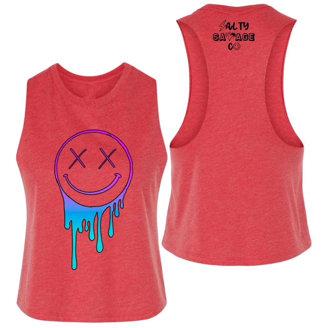 Salty Savage Ladies "Gradient Drip OG Smile" Flowy Racerback Crop Tank