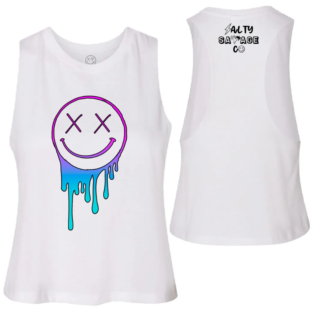 Salty Savage Ladies "Gradient Drip OG Smile" Flowy Racerback Crop Tank