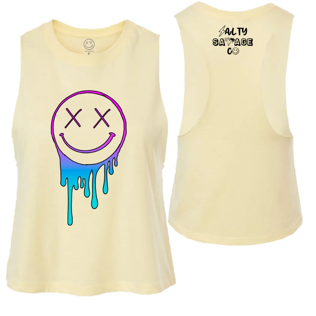 Salty Savage Ladies "Gradient Drip OG Smile" Flowy Racerback Crop Tank