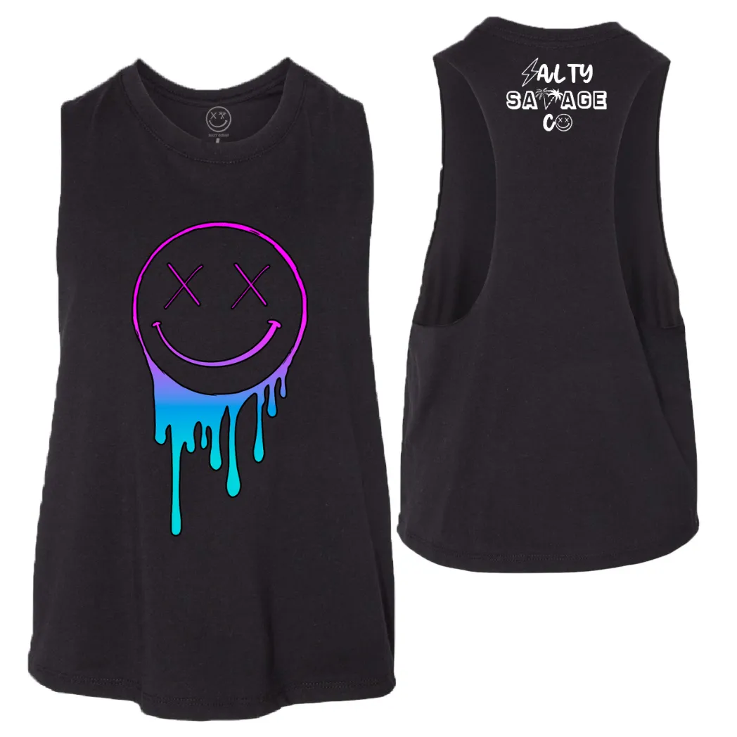 Salty Savage Ladies "Gradient Drip OG Smile" Flowy Racerback Crop Tank