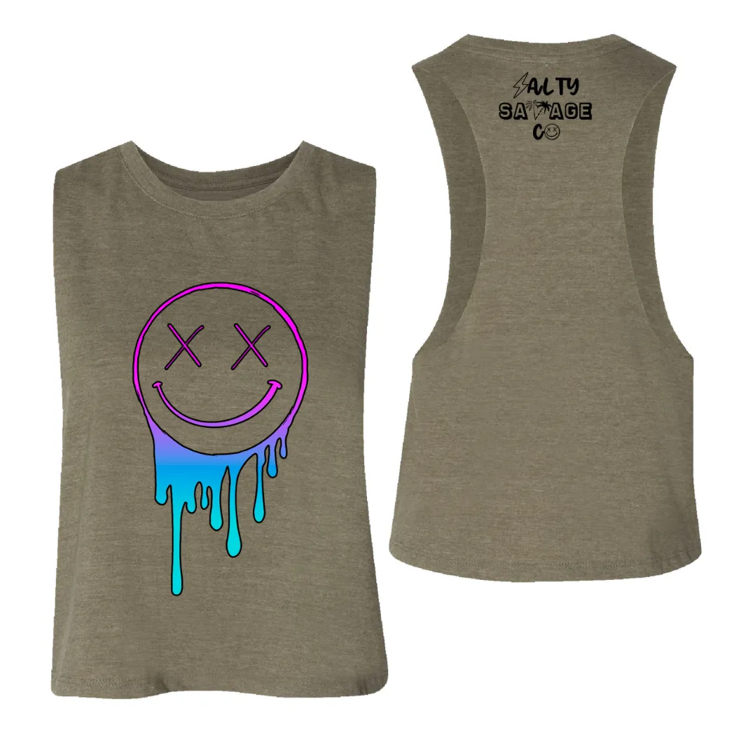 Salty Savage Ladies "Gradient Drip OG Smile" Flowy Racerback Crop Tank