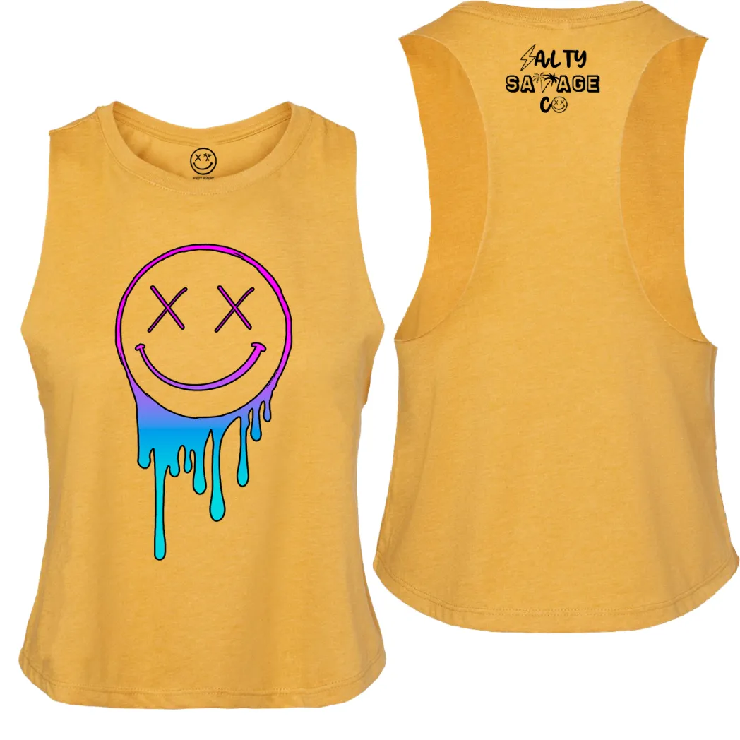 Salty Savage Ladies "Gradient Drip OG Smile" Flowy Racerback Crop Tank