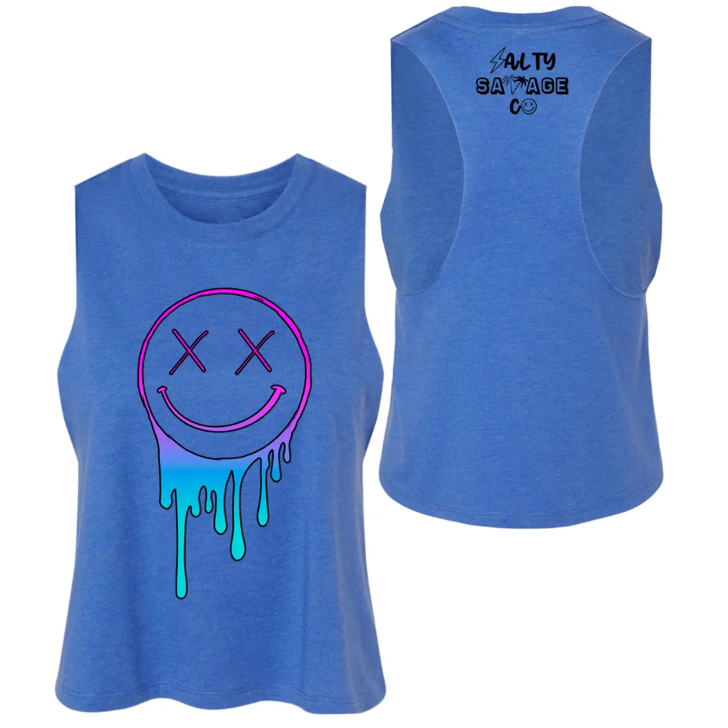 Salty Savage Ladies "Gradient Drip OG Smile" Flowy Racerback Crop Tank