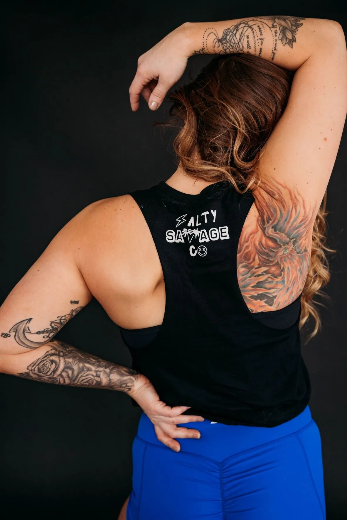 Salty Savage Ladies "Gradient Drip OG Smile" Flowy Racerback Crop Tank