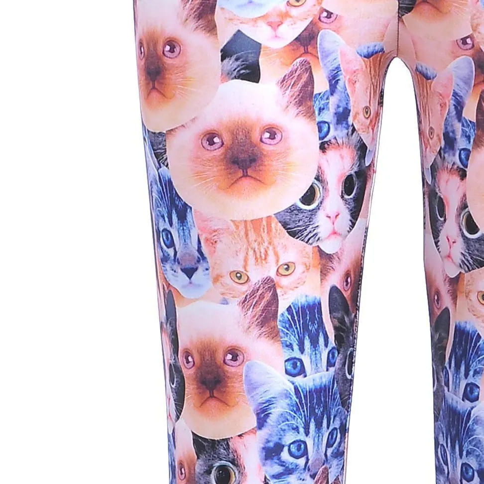 Siamese and Tabby Kitty Cat All Over Collage Photo Print Legging Pants for Women