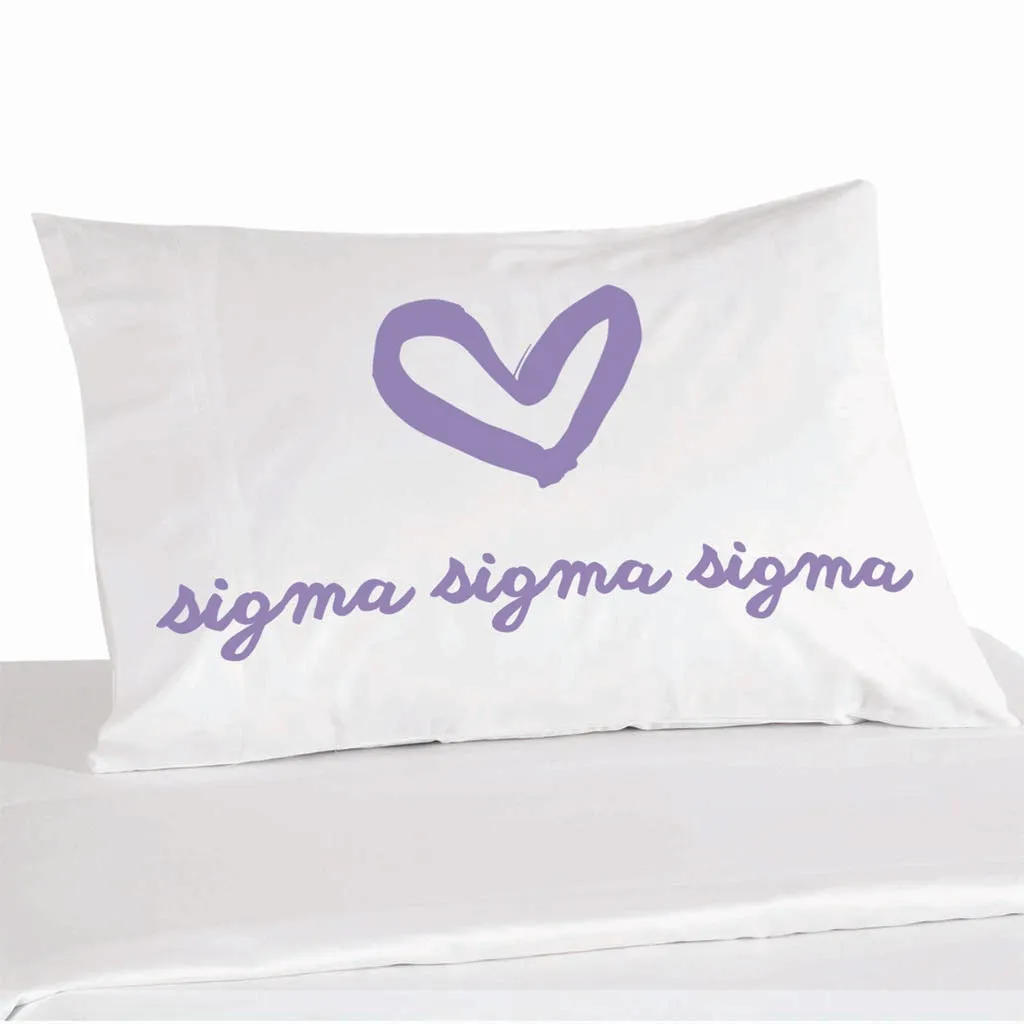 Sigma Sigma Sigma Sorority Name with Heart Design on Printed Pillowcase