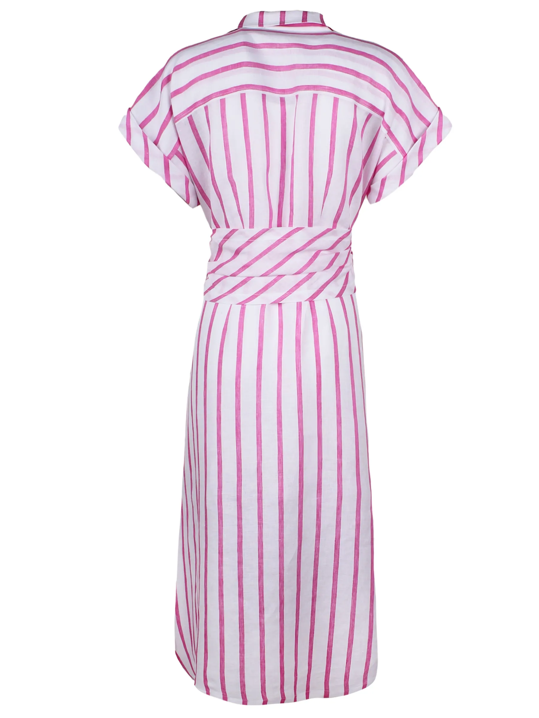 Smithy Sash Waist Linen Shirt Dress Pink Stripe