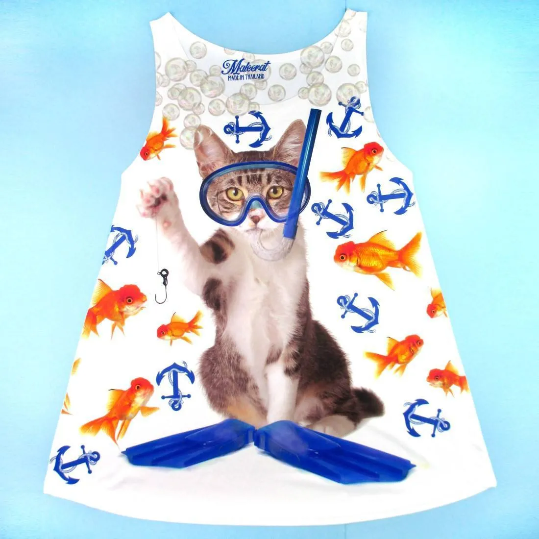 Snorkeling Kitten with Goldfish All Over Print Photoshopped Cats Tank Top