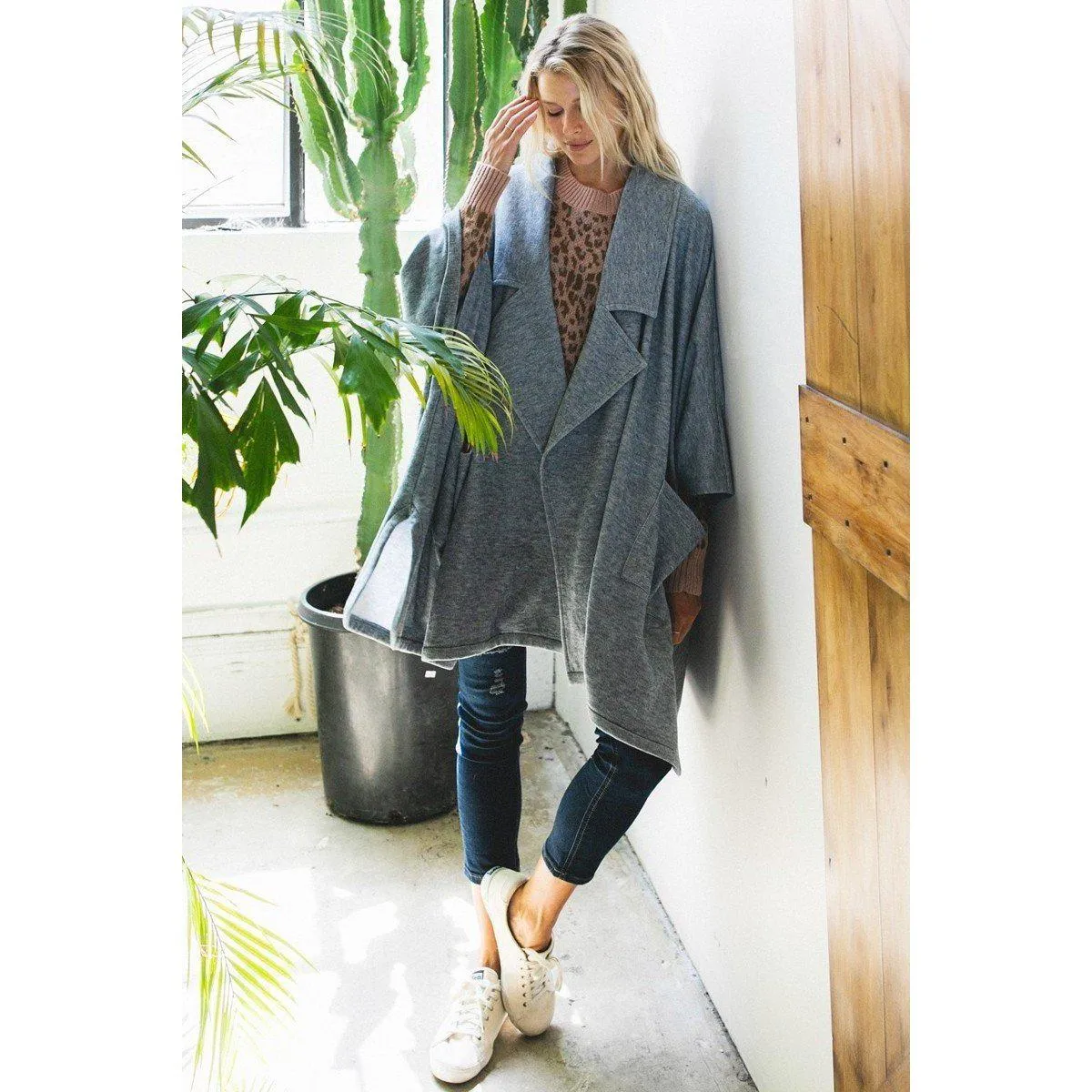 Solid Knit Oversized Trench Jacket