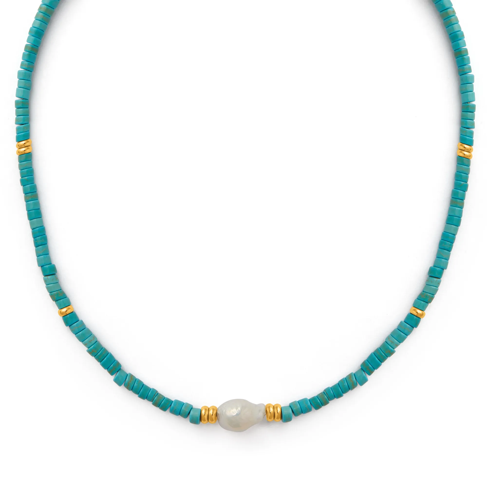 Stationed Pearl Bead Necklace - Turquoise