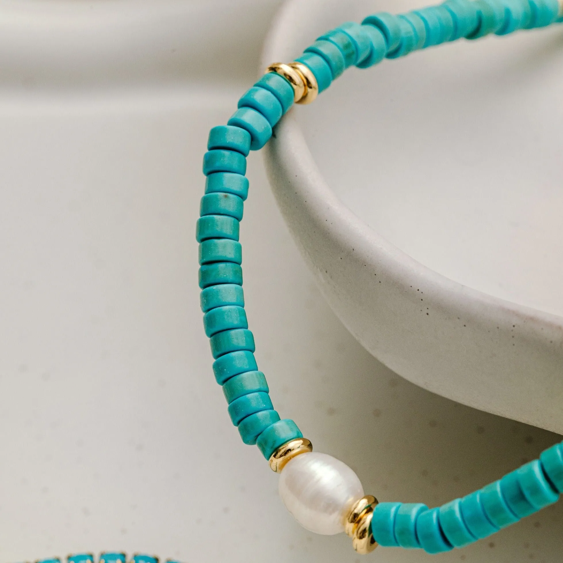 Stationed Pearl Bead Necklace - Turquoise