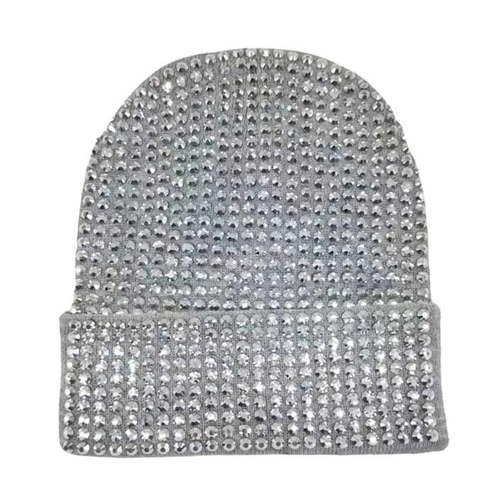 Studded Solid Knit Beanie Hat