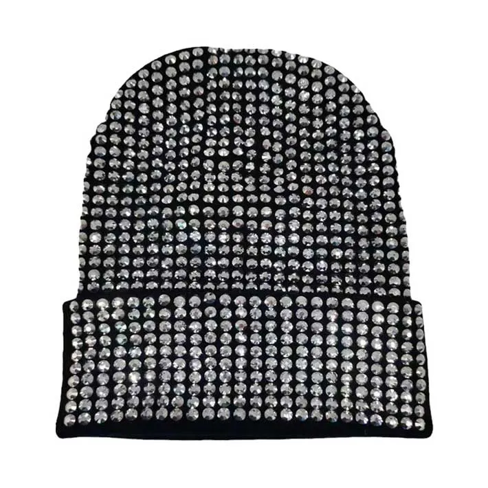 Studded Solid Knit Beanie Hat