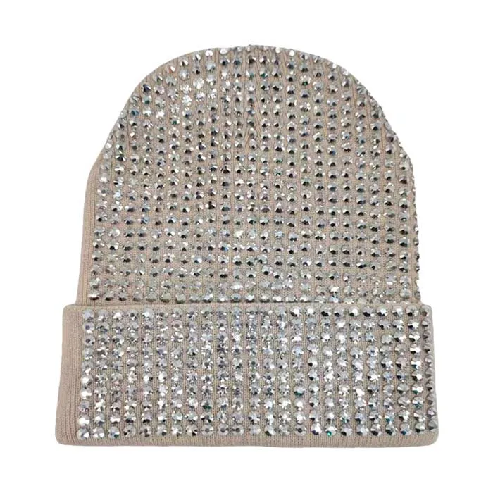 Studded Solid Knit Beanie Hat