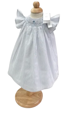 Tartine et Chocolat Blue Lavande Striped Embroidered Smocked Dress 3-6 Months