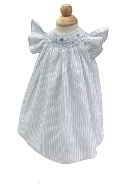 Tartine et Chocolat Blue Lavande Striped Embroidered Smocked Dress 3-6 Months