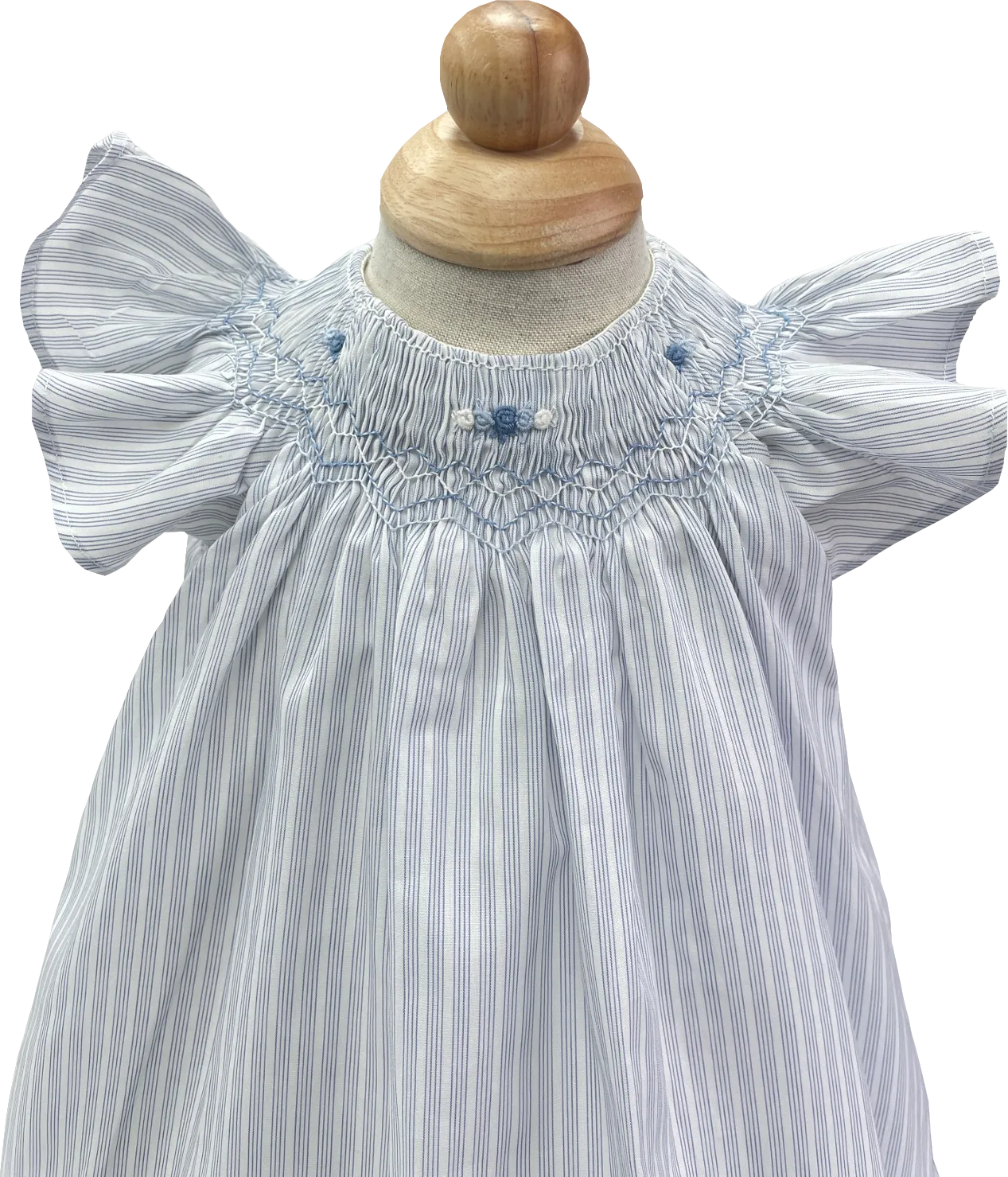 Tartine et Chocolat Blue Lavande Striped Embroidered Smocked Dress 3-6 Months