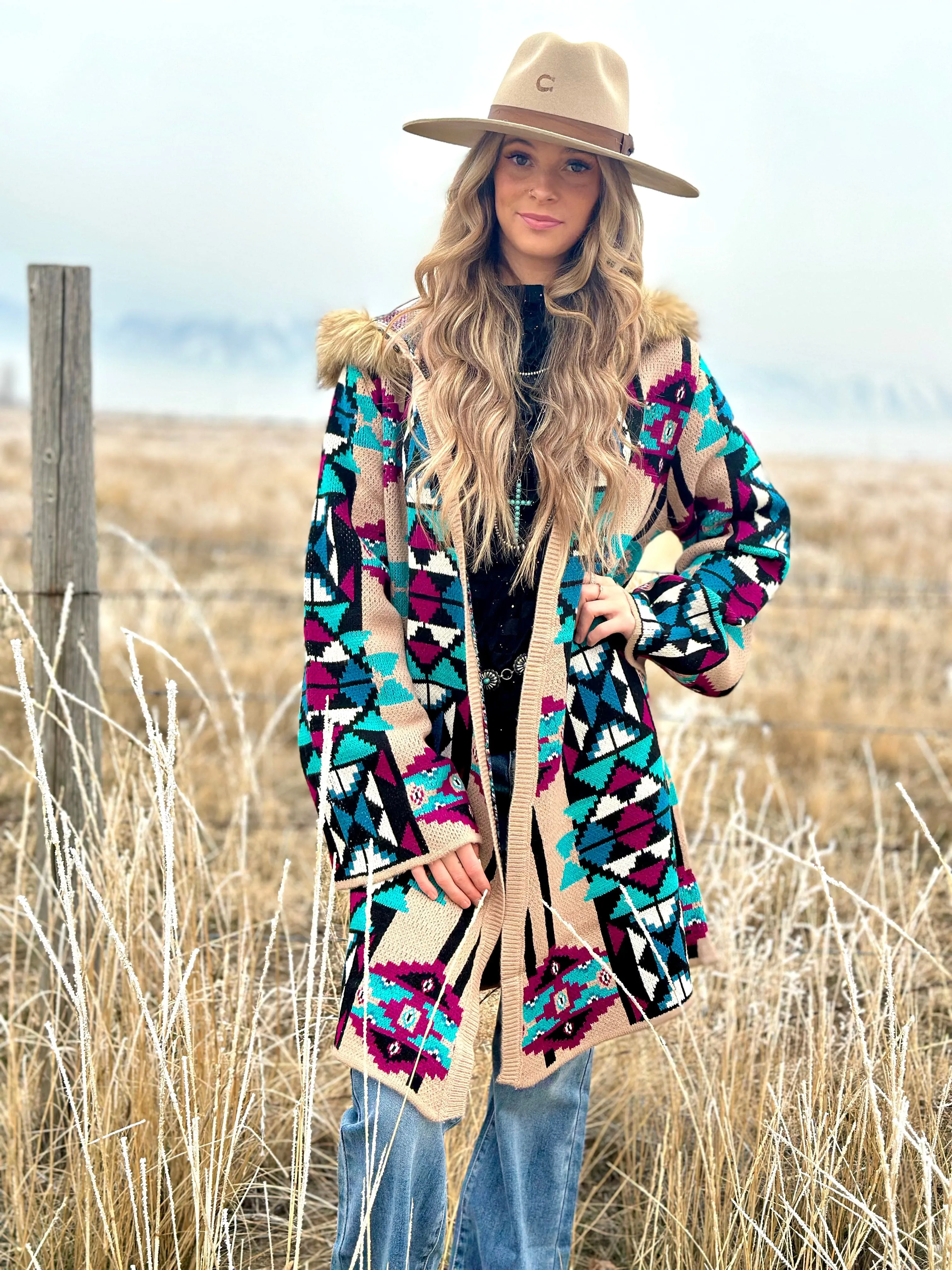 The Aztec Montana Beth Fur Lined Hood Sweater