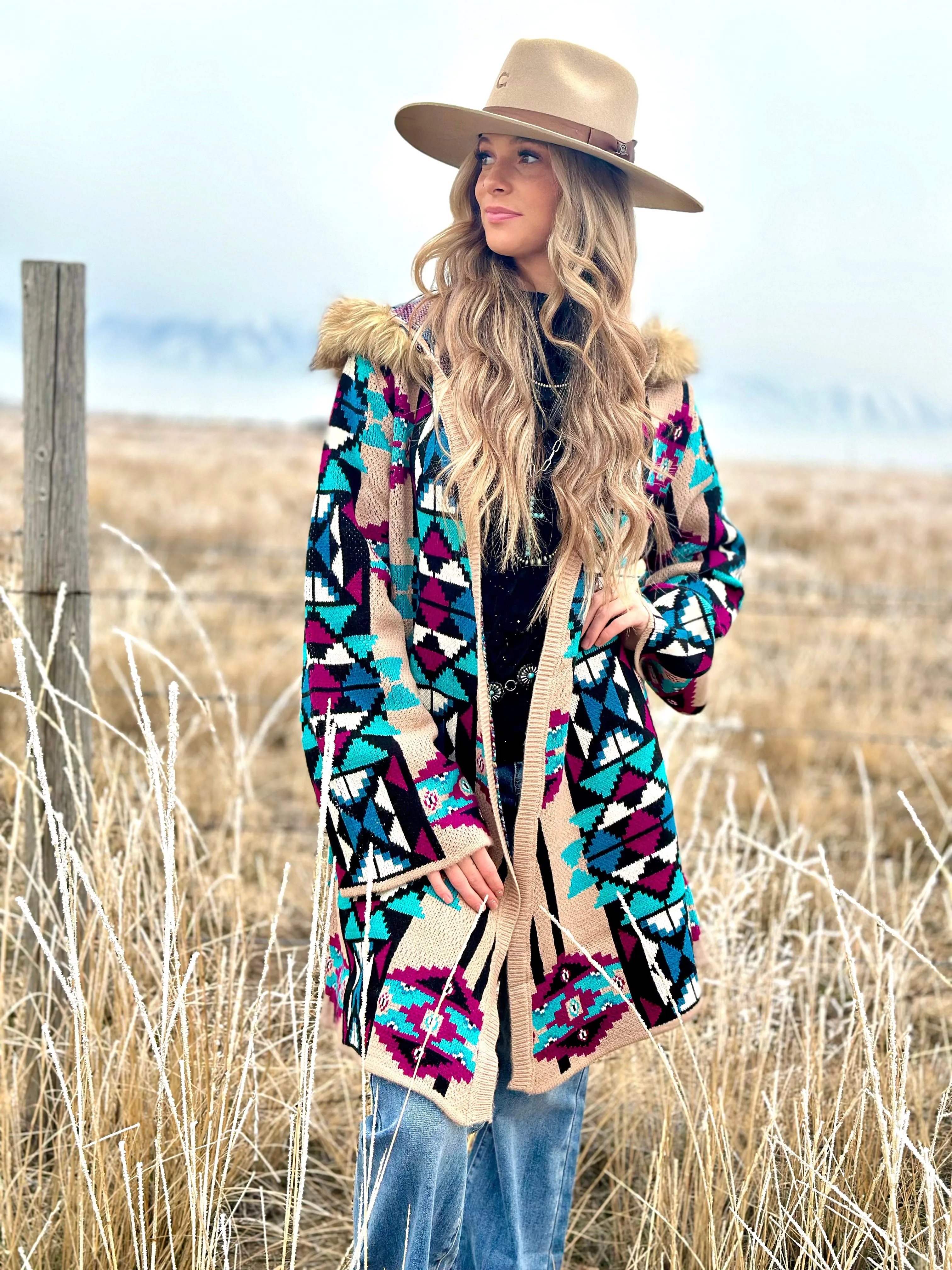 The Aztec Montana Beth Fur Lined Hood Sweater