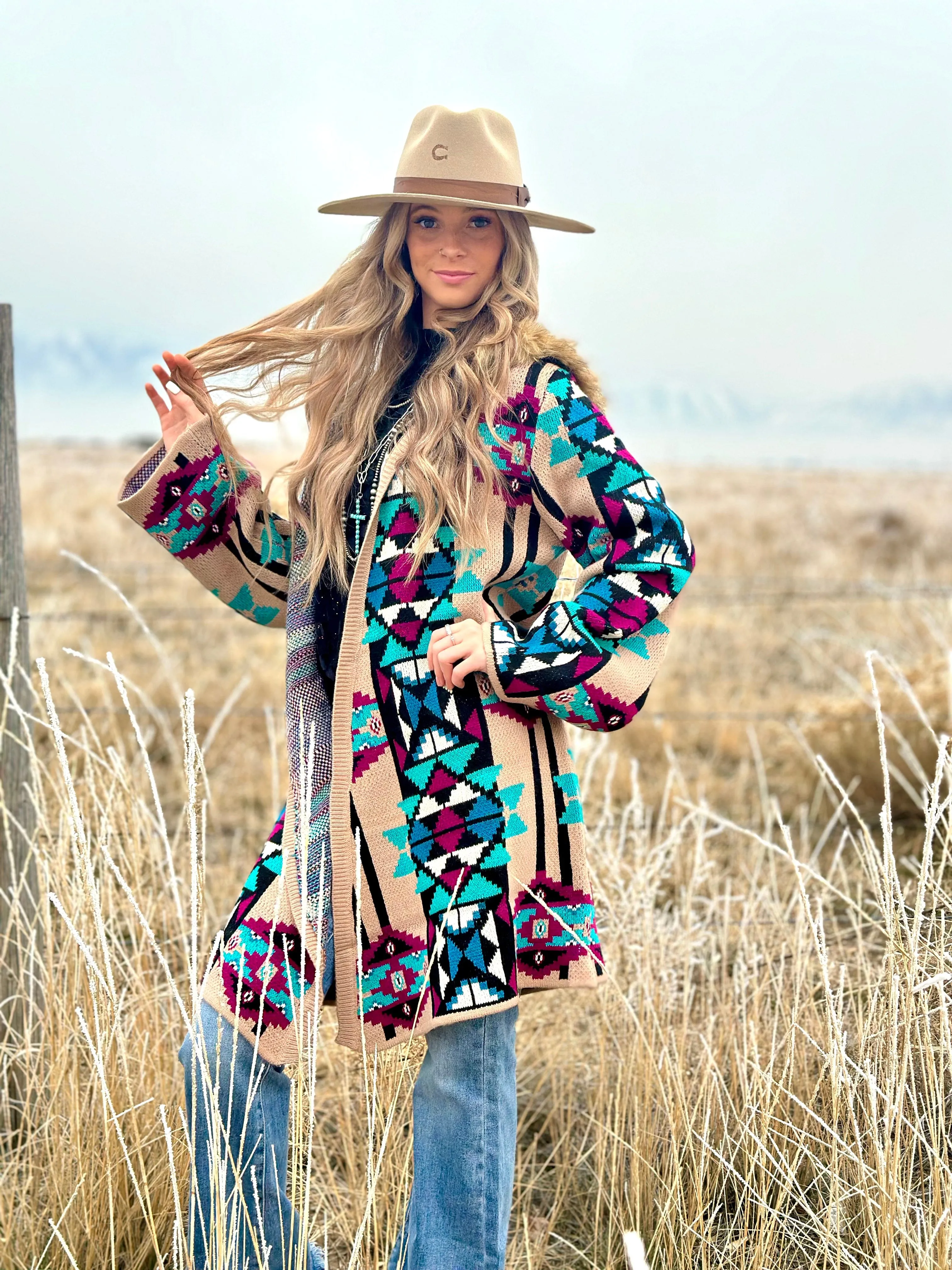 The Aztec Montana Beth Fur Lined Hood Sweater