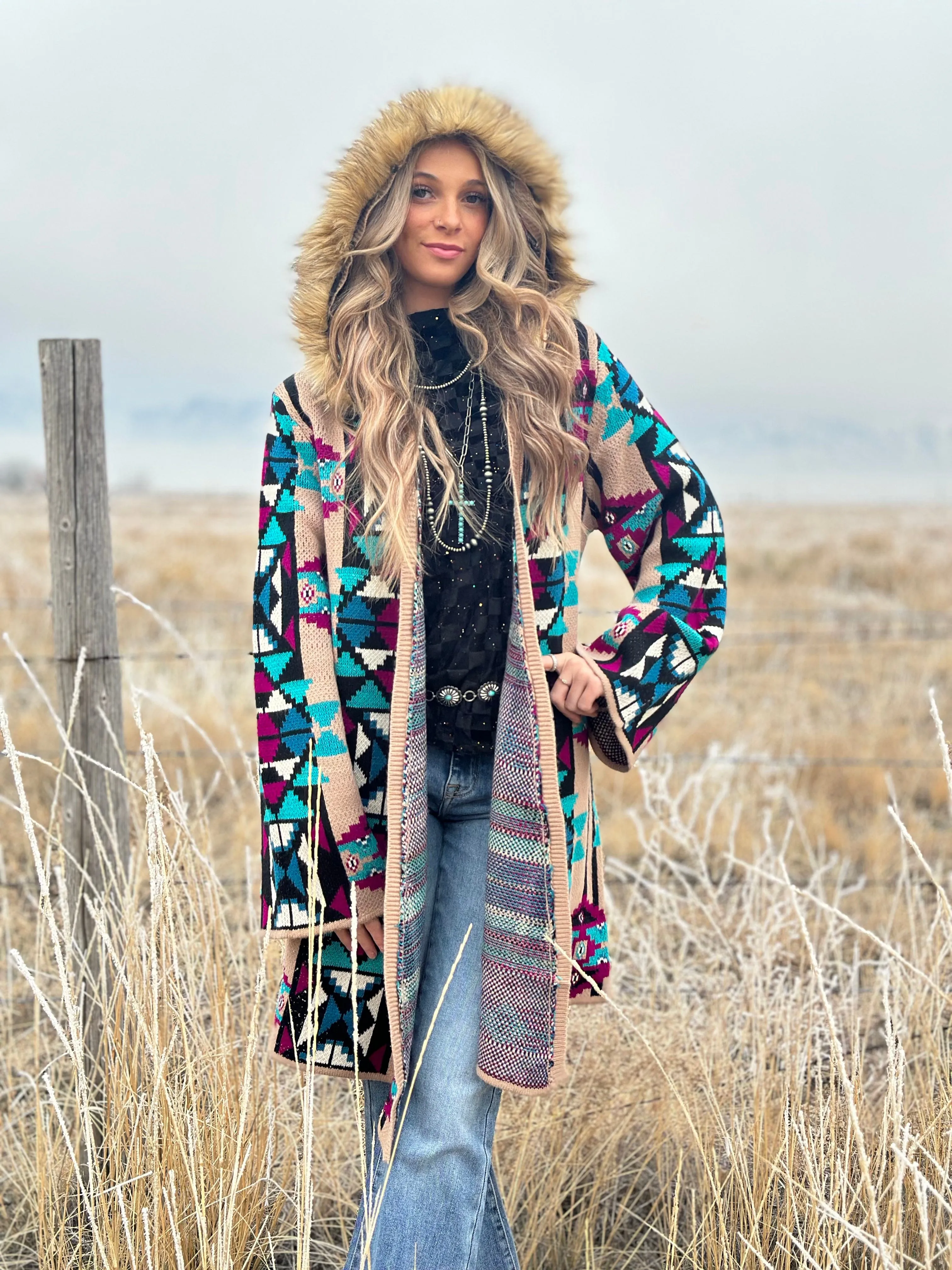 The Aztec Montana Beth Fur Lined Hood Sweater