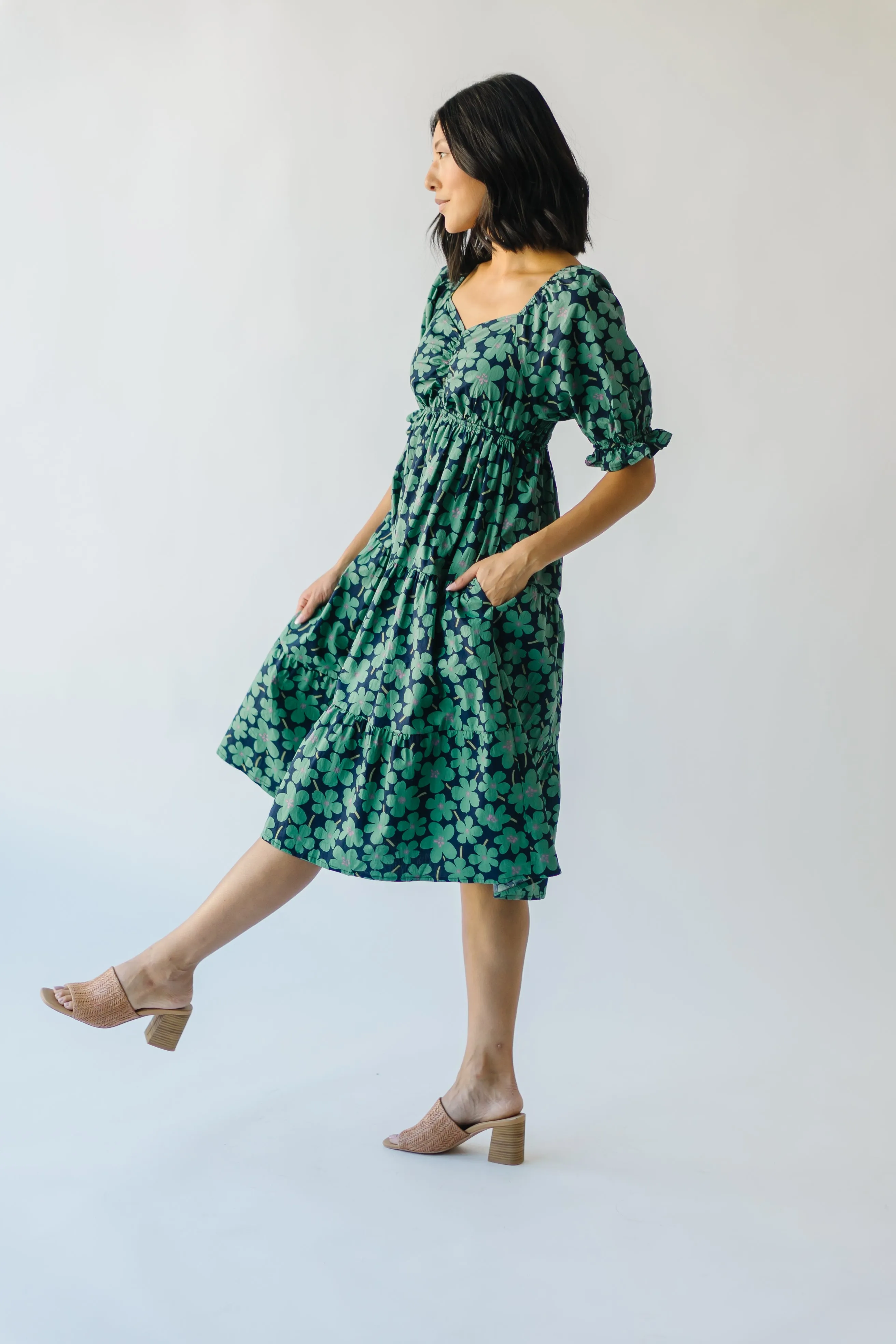 The Rathdrum Floral Baby Doll Dress in Dark Green