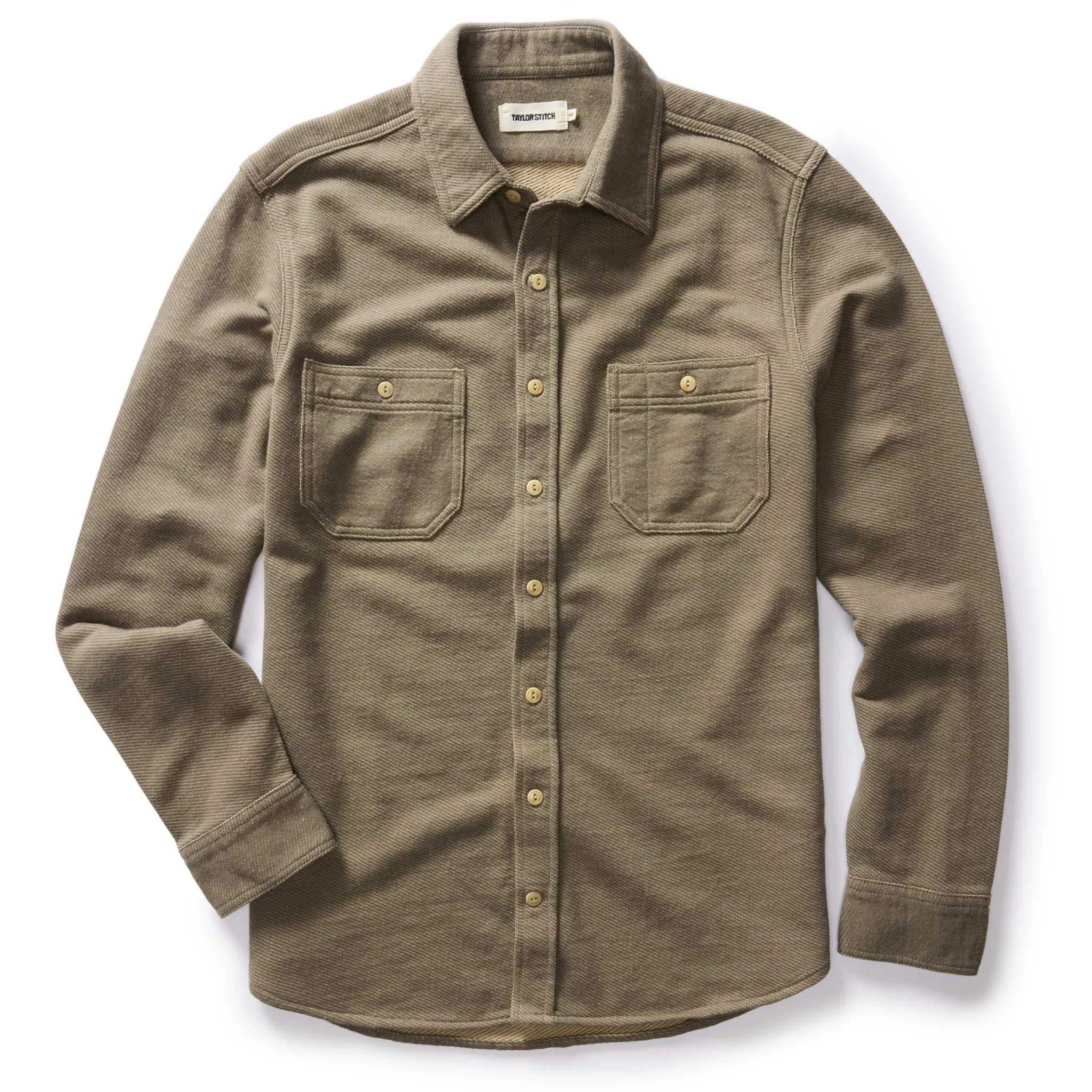 The Utility Shirt in Fatigue Olive French Terry Twill Knit