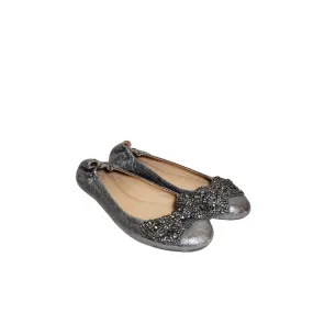 Tory Burch Silver Leather Azalea Bow Ballet Flats | Pre Loved |