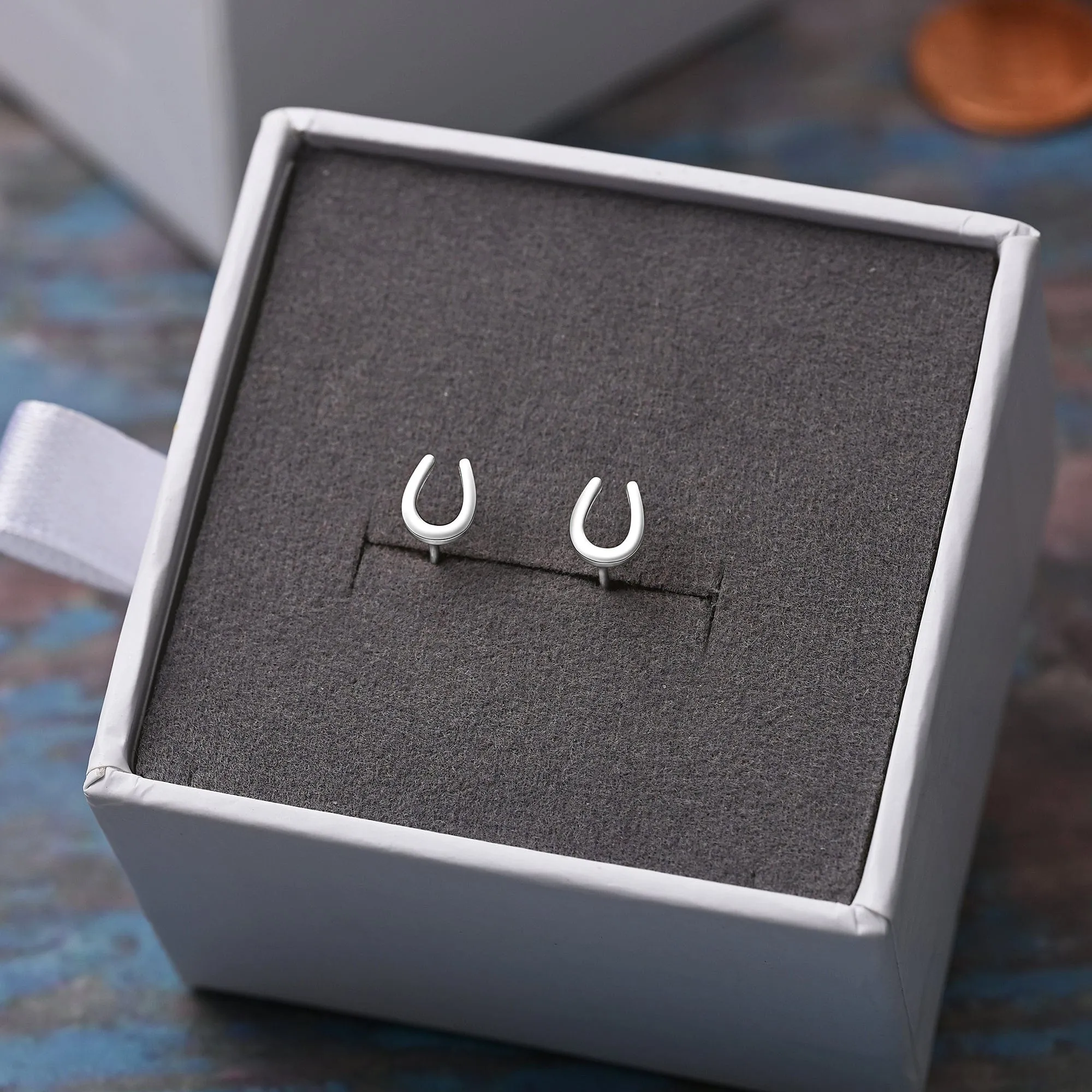 U Shaped Horseshoe Earrings Stud Sterling Silver