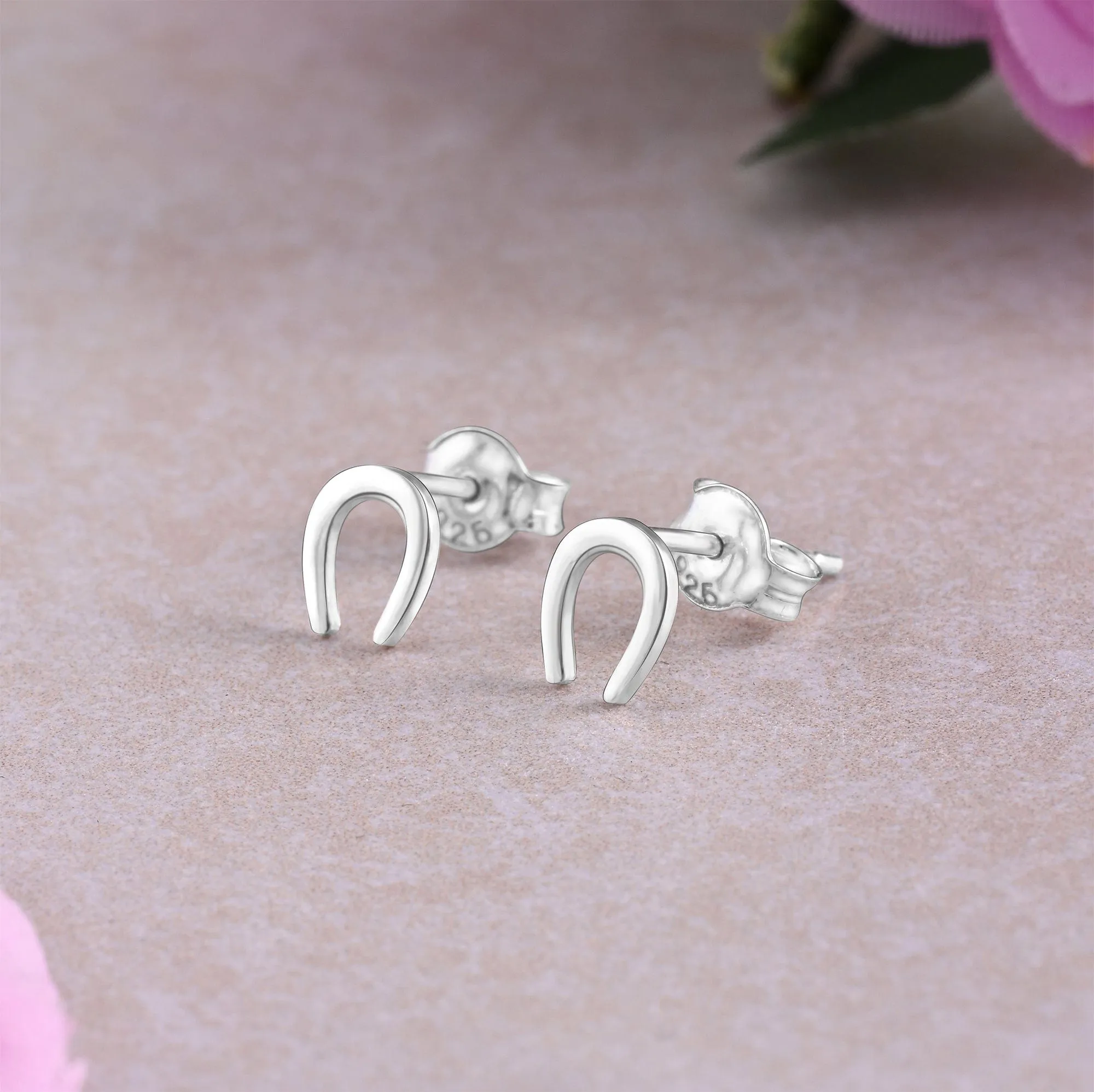 U Shaped Horseshoe Earrings Stud Sterling Silver