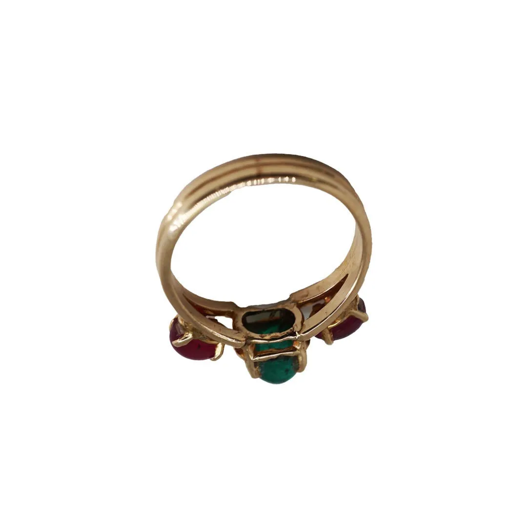 Vintage Emerald Sugarloaf and Ruby Cabochon Ring in 14 karat